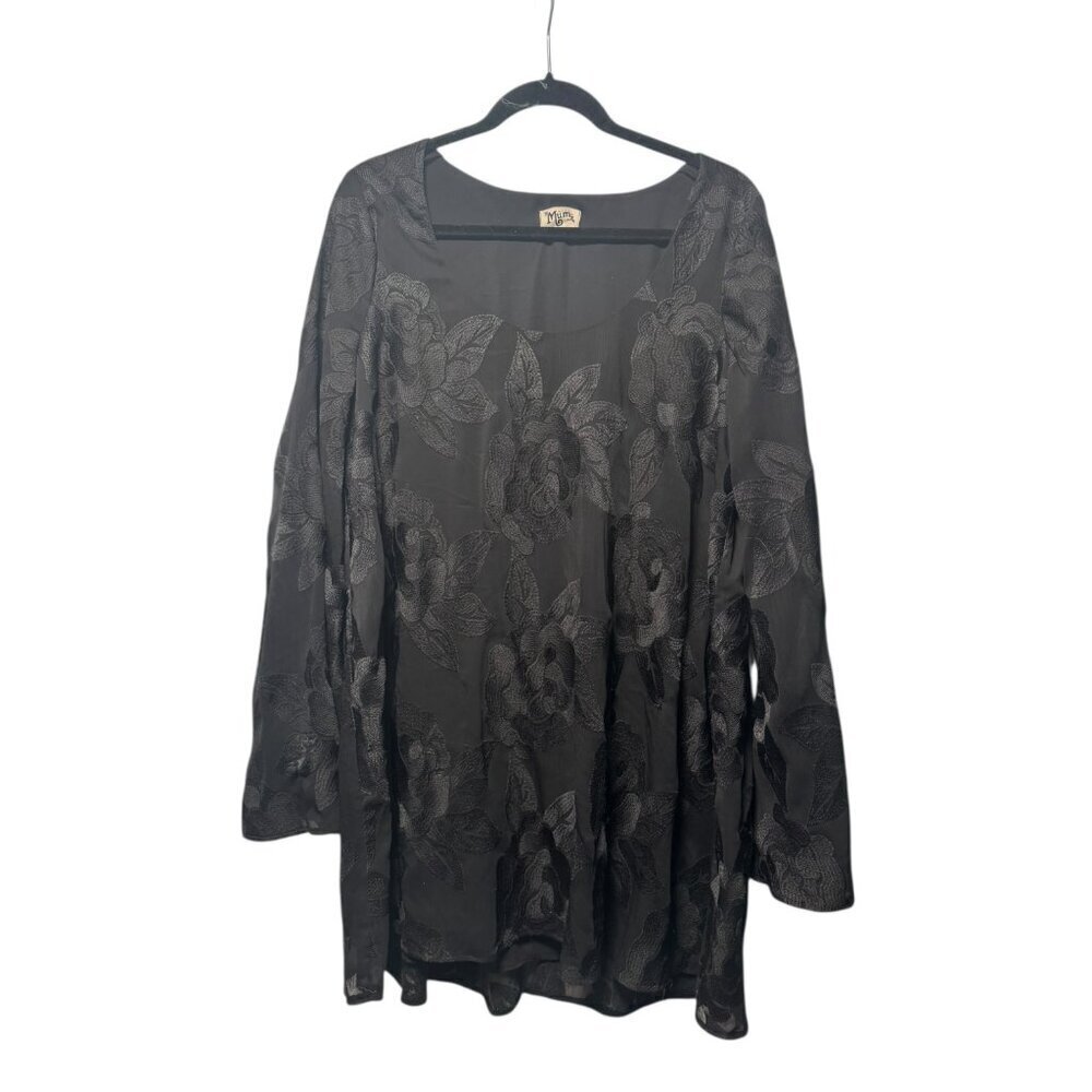 Show Me Your Mumu Black Floral Burnout Dress Large Long Sleeve Boho Chic